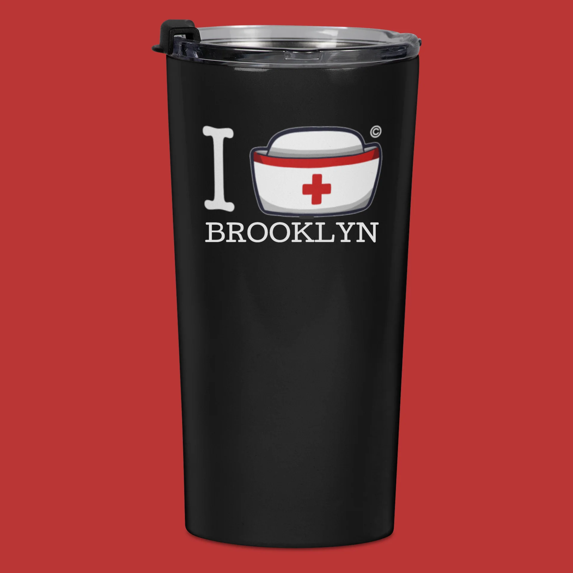 I Nurse Brooklyn black travel mug